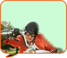 an older lady on a motorbike